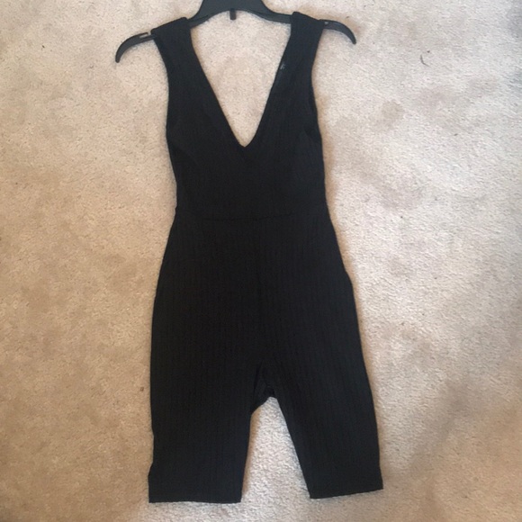 PrettyLittleThing Pants - Black Ribbed Plunge Sleeveless Unitard